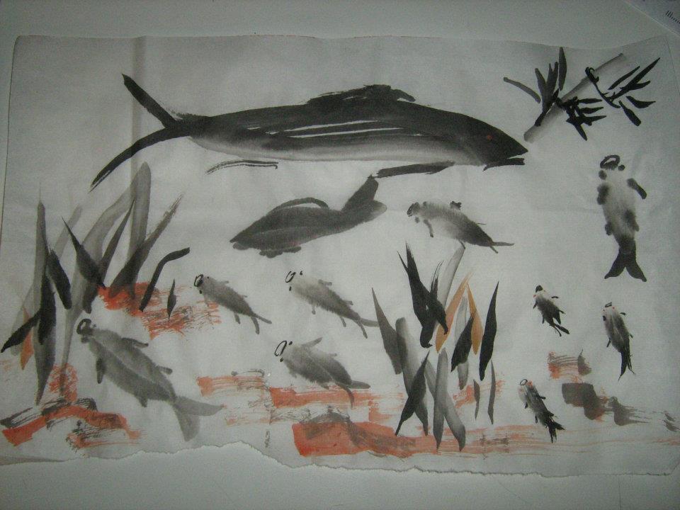 Chinese brush painting class fish practice ss