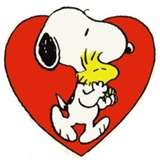 Snoopy carrying woodstock with heart