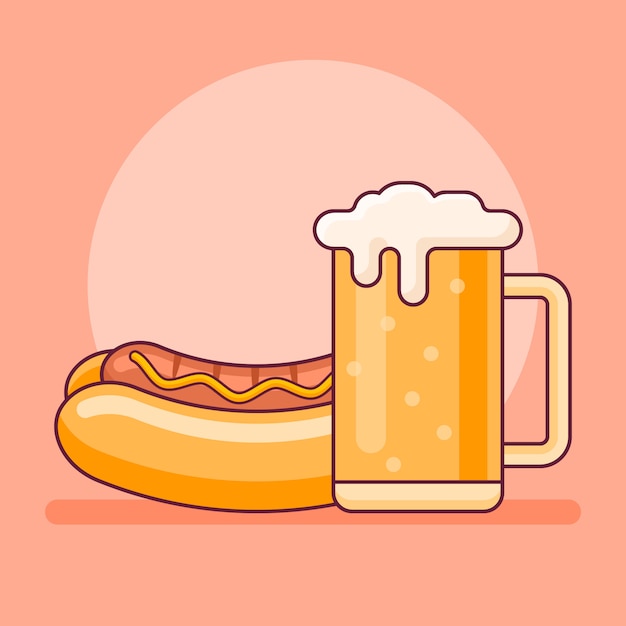 Hot dog beer mug flat line style fast food illustration 185107 128