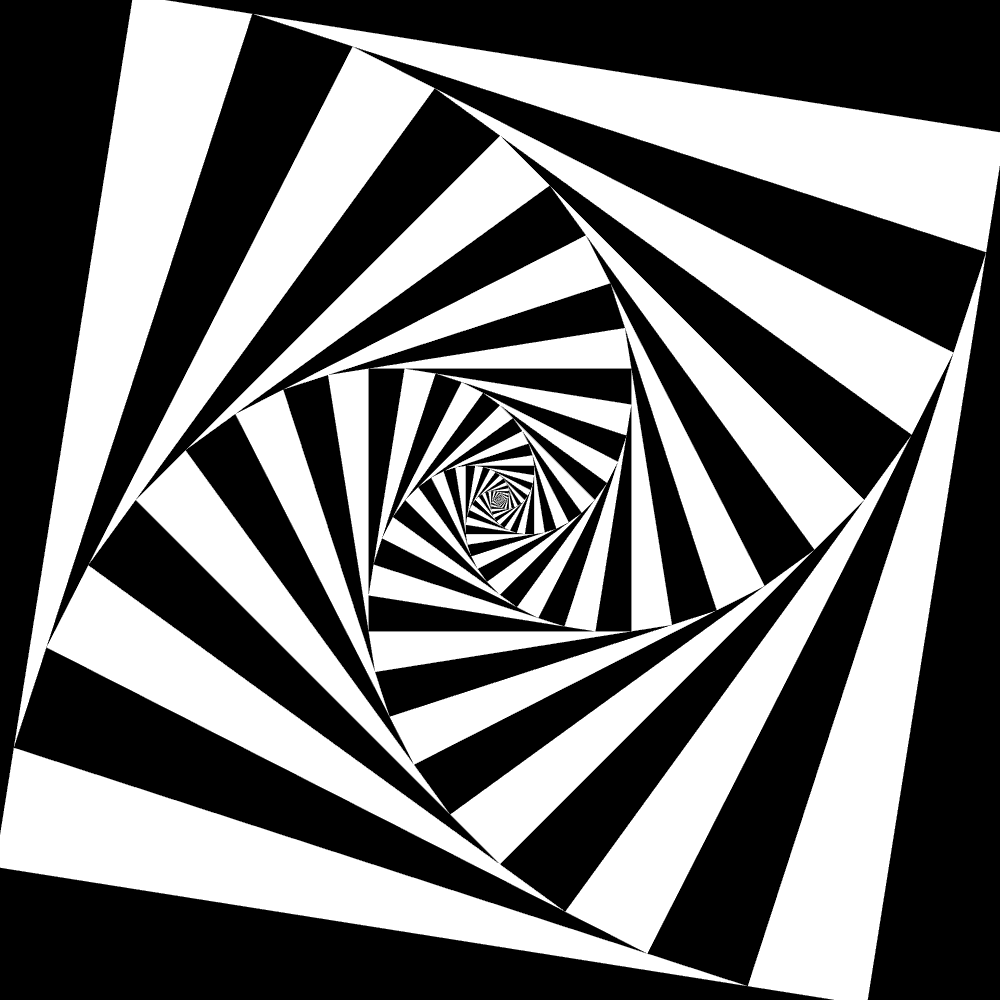 Spiral of black and white squares 10 till repetition spiraling in