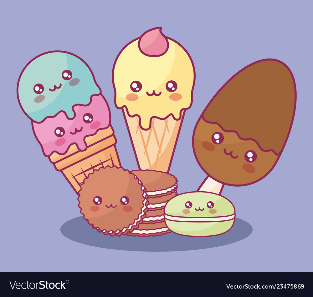 Cute ice creams and cookies kawaii characters vector 23475869