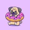 Large cute pug with doughnut cartoon vector icon illustration 138676 2221