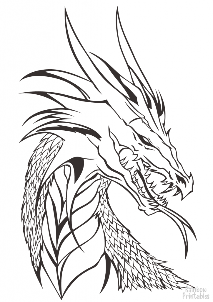 Dragon head coloring page 724x1024
