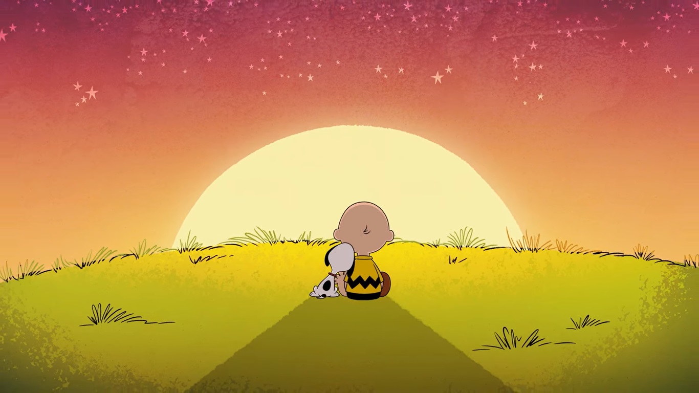 Charlie brown and snoopy watching the sunrise