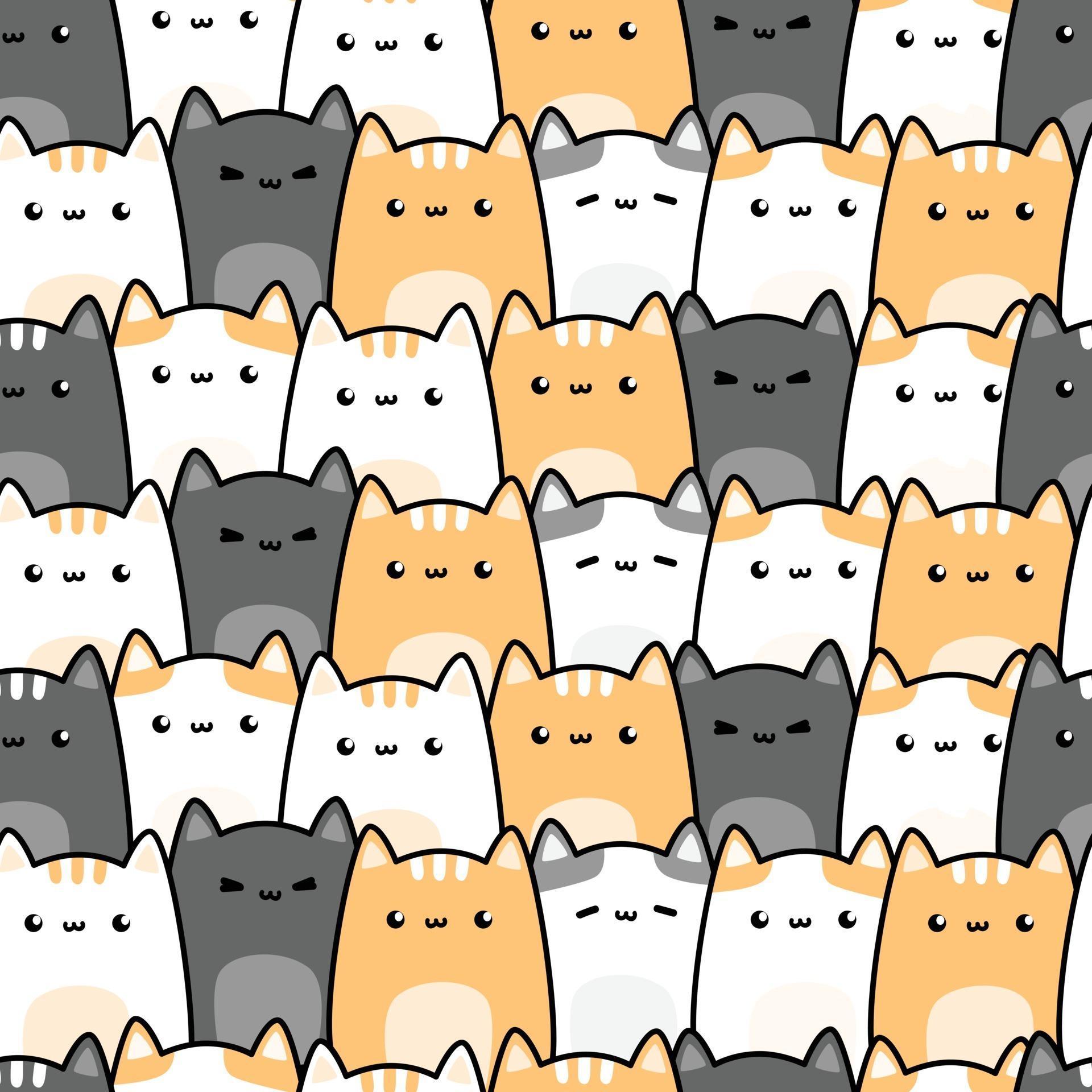 Cute chubby cat kitten cartoon doodle seamless pattern free vector